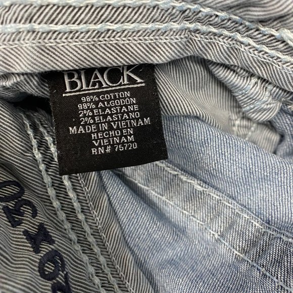 Buckle Black Jeans Mens 29 Blue 7 Fit Western Thick Stitch Flap Pockets Distress - Picture 10 of 14